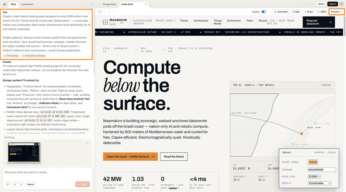 דוגמה לפלט של דף נחיתה High-fidelity מ-Claude Design